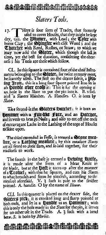 Randle Holme 1688: slater's tools